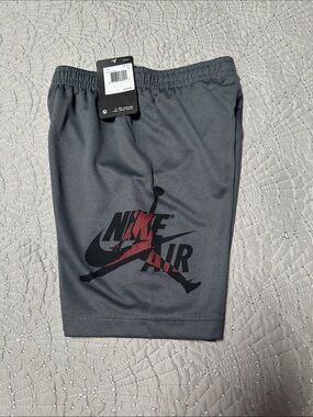 Jordan Nike Air Boys Gray Athletic Shorts with Black & Red Logo, NWT’s, Size 6